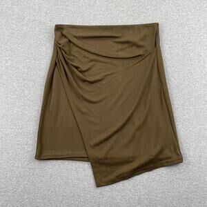 VINCE Gathered Knit Skirt Size S Vine Olive Green Draped Faux Wrap Pull-On Soft